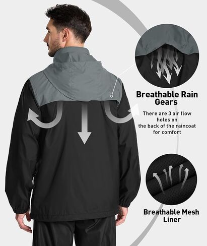 سترة المطر الرجالية V VALANCH مقاومة للماء مع غطاء رأس عاكس للضوء سترة واقية خفيفة الوزن للجولف وركوب الدراجات والمشي لمسافات طويلة in Kuwait