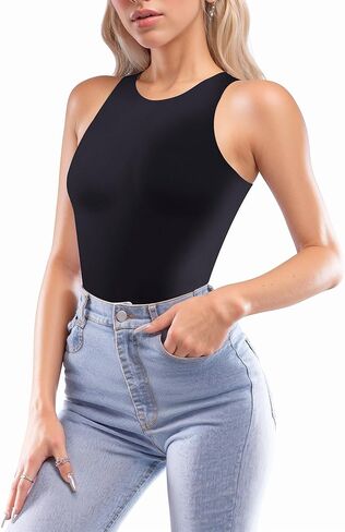 MANGOPOP Tank Top Body Suits Women Crew Neck Racerback Halter Sleeveless Bodysuit+ Scoop Neck Sleeveless Tank Top Bodysuits in Kuwait