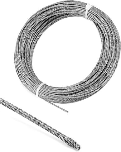 QWORK 1/16" Stainless Steel Cable, 100FT Outdoor Light Guide Wire, 7x7 Strand Core, Marine Grade Wire Rope for Outdoor Lighting, Gardening, and Kitchen Hanging in Saudi Arabia