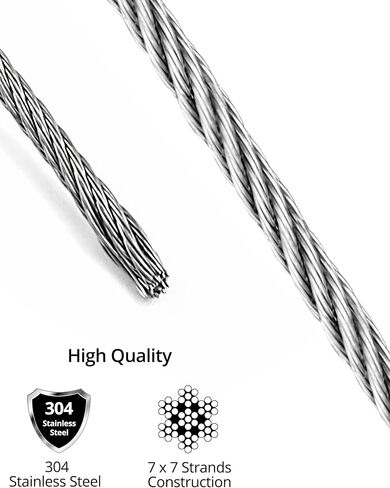 QWORK 1/16" Stainless Steel Cable, 100FT Outdoor Light Guide Wire, 7x7 Strand Core, Marine Grade Wire Rope for Outdoor Lighting, Gardening, and Kitchen Hanging in Saudi Arabia