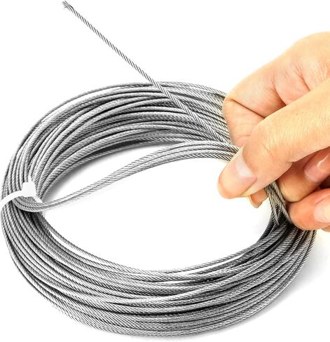 QWORK 1/16" Stainless Steel Cable, 100FT Outdoor Light Guide Wire, 7x7 Strand Core, Marine Grade Wire Rope for Outdoor Lighting, Gardening, and Kitchen Hanging in Saudi Arabia