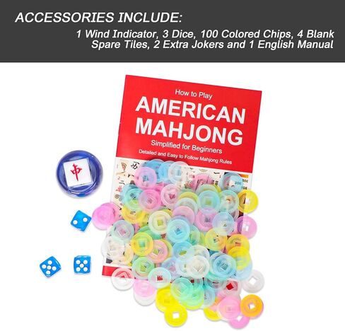 American Mahjong Set, 166 White Engraved Tiles (1.2"), Mahjongg Tile Set with Blue Printed Carrying Bag for Travel, Without Rack/Pushers in Saudi Arabia