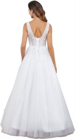 Likedpage Women's Lace Wedding Dresses for Bride Tulle V Neck Sequin and Beaded Bridal Gowns in Saudi Arabia