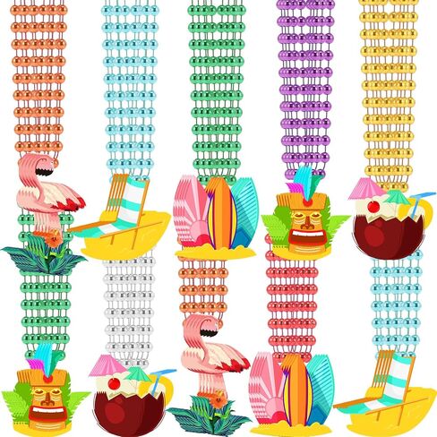 Hawaii Beaded Necklaces Bulk Metallic Beads Necklaces Accessories with Felt Pendants, Luau Photo Props Summer Hawaiian Party Favors for Teen Adult 5 Styles in Saudi Arabia