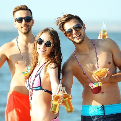 Hawaii Beaded Necklaces Bulk Metallic Beads Necklaces Accessories with Felt Pendants, Luau Photo Props Summer Hawaiian Party Favors for Teen Adult 5 Styles in Saudi Arabia