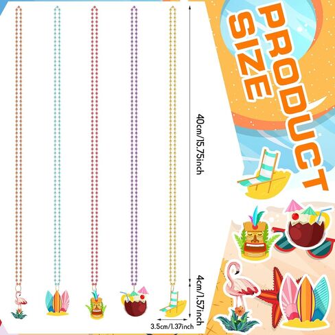 Hawaii Beaded Necklaces Bulk Metallic Beads Necklaces Accessories with Felt Pendants, Luau Photo Props Summer Hawaiian Party Favors for Teen Adult 5 Styles in Saudi Arabia