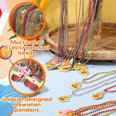 Hawaii Beaded Necklaces Bulk Metallic Beads Necklaces Accessories with Felt Pendants, Luau Photo Props Summer Hawaiian Party Favors for Teen Adult 5 Styles in Saudi Arabia