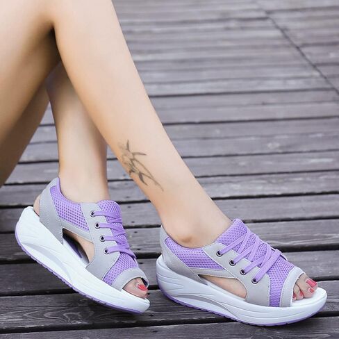 Contrast Paneled Cutout Lace-Up Muffin Sandals - Sandals for Women Summer Peep Toe Sandals Shoes Wedges in Saudi Arabia