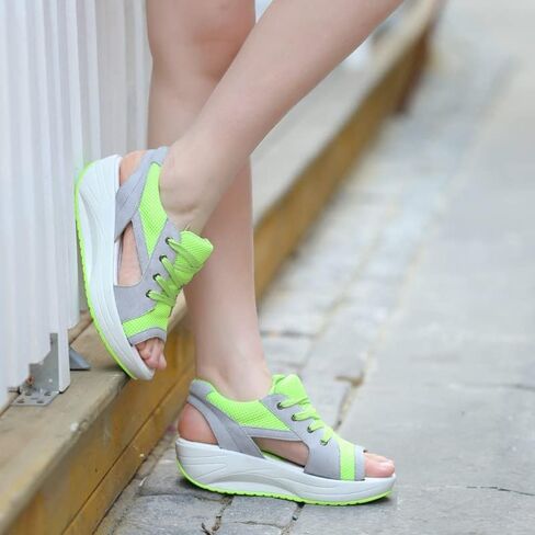 Contrast Paneled Cutout Lace-Up Muffin Sandals - Sandals for Women Summer Peep Toe Sandals Shoes Wedges in Saudi Arabia