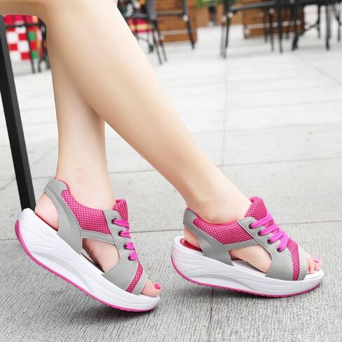 Contrast Paneled Cutout Lace-Up Muffin Sandals - Sandals for Women Summer Peep Toe Sandals Shoes Wedges in Saudi Arabia