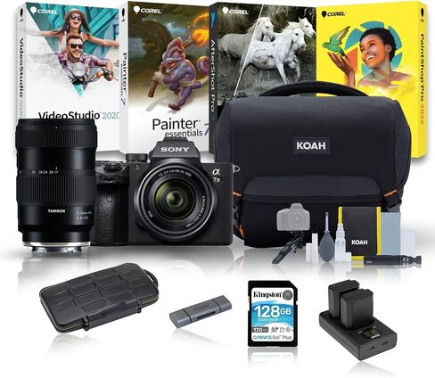 Sony Alpha 7 III Full-Frame Mirrorless Interchangeable Lens Camera with 28-70mm Lens Bundle with 17-50mm F/4 Di III VXD, Editing Software, 128GB SD Card, and Accessories (7 Items) in Saudi Arabia