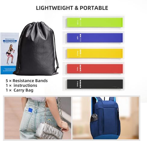 أربطة مقاومة، أربطة دائرية للتمارين الرياضية للساقين والأذرع، 5 مجموعات من الأربطة المرنة بمستويات مقاومة مختلفة للنساء والرجال لليوجا وصالة الألعاب الرياضية والتدريب، مع حقيبة حمل ودليل تعليمات in Kuwait
