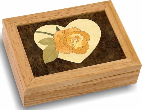 Wood Flower Jewelry Box - Hinged Lid Organizer for Rings, Bracelets, Watches - Store Your Precious Valuables In This Spacious Velvet-Lined Holder - (#2126AH 6x8x2) in Saudi Arabia