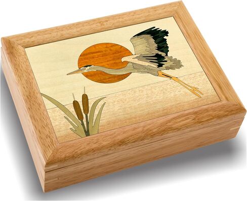 صندوق مجوهرات Wood Heron - منظم غطاء مفصلي للخواتم والأساور والساعات - قم بتخزين مقتنياتك الثمينة في هذا الحامل الواسع المبطن بالمخمل - (#2147AH 6x8x2) in Saudi Arabia