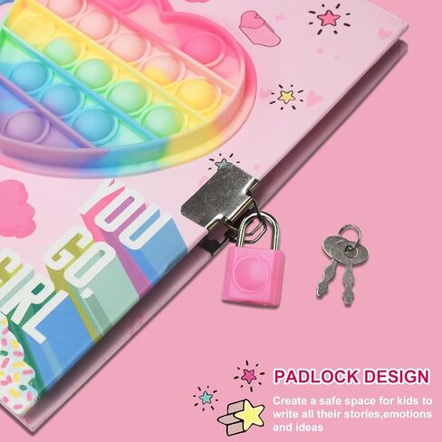 GINMLYDA Pop Girls Diary مع قفل وحبر غير مرئي قلم مزدوج النهاية، 7.5 × 5.4 بوصة 160 صفحة مبطنة تململ مجلة الفتيات ذات القلب الملون للأطفال مجموعة أقلام دفتر سرية هدايا للكتابة in Kuwait