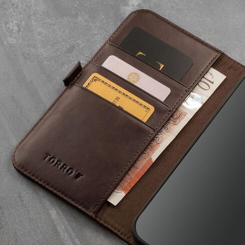 TORRO Case Compatible with iPhone 13 – Premium Leather Wallet Case with Kickstand and Card Slots (Dark Brown) in Saudi Arabia