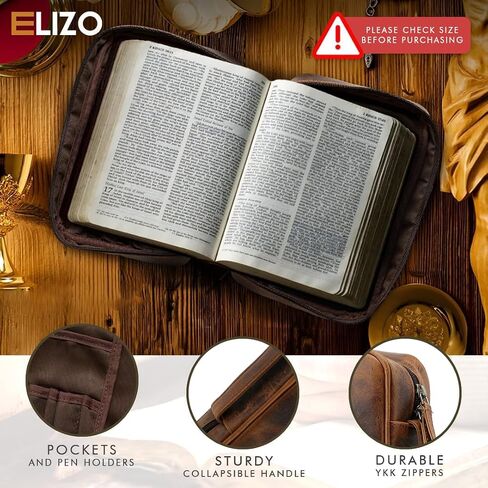 غطاء الكتاب المقدس الجلدي من ELIZO للرجال والنساء، جراب الكتاب المقدس الصغير، غطاء كتاب صغير بسحاب، حقيبة الكتاب المقدس، حقيبة حمل، هدايا دينية مسيحية، علامة بوربون in Kuwait