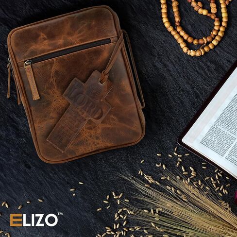 غطاء الكتاب المقدس الجلدي من ELIZO للرجال والنساء، جراب الكتاب المقدس الصغير، غطاء كتاب صغير بسحاب، حقيبة الكتاب المقدس، حقيبة حمل، هدايا دينية مسيحية، علامة بوربون in Kuwait