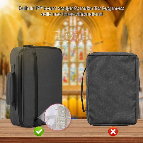 حقيبة حمل من الكتاب المقدس مع سحاب مقاوم للماء وحزام كتف قابل للتعديل، غطاء حافظة كتاب حمل بمقبض، جيوب متعددة وفتحات أقلام للرجال والنساء والأطفال، 12 (طول) × 8.6 (عرض) × 2.56 (طول) بوصة (رمادي) in Kuwait