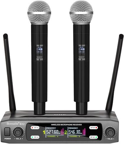 نظام ميكروفون لاسلكي BX2 UHF مع ميكروفون مزدوج محمول به واجهة XLR، نطاق 165 قدم، للكاريوكي العائلي، أداء المسرح، مشهد الزفاف، خطاب المؤتمر (رمادي) in Kuwait
