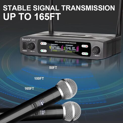 نظام ميكروفون لاسلكي BX2 UHF مع ميكروفون مزدوج محمول به واجهة XLR، نطاق 165 قدم، للكاريوكي العائلي، أداء المسرح، مشهد الزفاف، خطاب المؤتمر (رمادي) in Kuwait