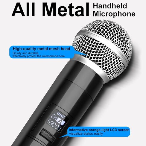 نظام ميكروفون لاسلكي BX2 UHF مع ميكروفون مزدوج محمول به واجهة XLR، نطاق 165 قدم، للكاريوكي العائلي، أداء المسرح، مشهد الزفاف، خطاب المؤتمر (رمادي) in Kuwait