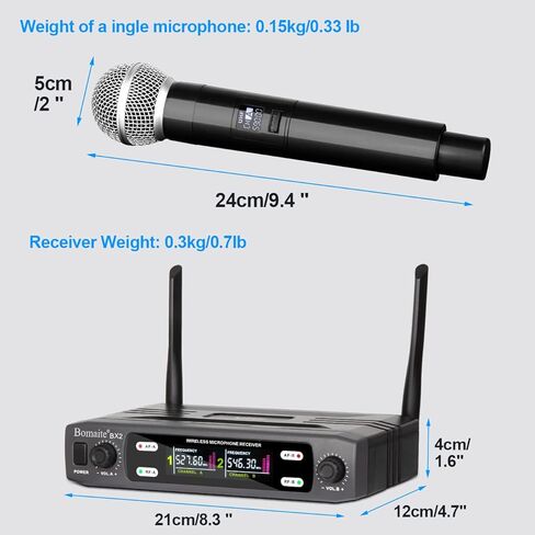 نظام ميكروفون لاسلكي BX2 UHF مع ميكروفون مزدوج محمول به واجهة XLR، نطاق 165 قدم، للكاريوكي العائلي، أداء المسرح، مشهد الزفاف، خطاب المؤتمر (رمادي) in Kuwait