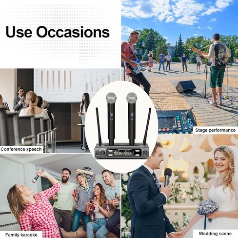 نظام ميكروفون لاسلكي BX2 UHF مع ميكروفون مزدوج محمول به واجهة XLR، نطاق 165 قدم، للكاريوكي العائلي، أداء المسرح، مشهد الزفاف، خطاب المؤتمر (رمادي) in Kuwait