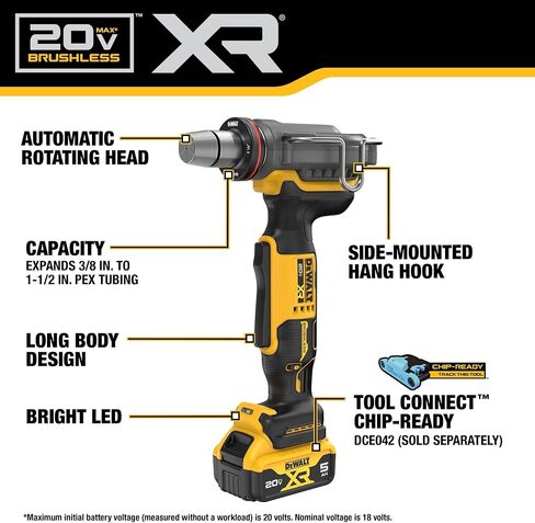 مجموعة أدوات توسيع DEWALT 20V MAX XR PEX مع رؤوس توسيع 1 بوصة و1-1/4 بوصة و1-1/2 بوصة، وبطارية وشاحن متضمن (DCE410P1) in Kuwait