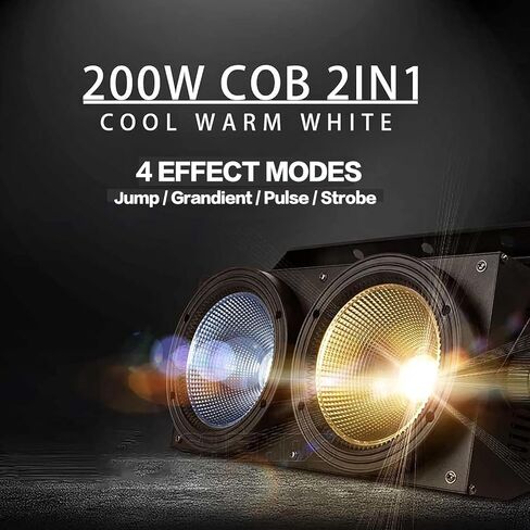 SHEHDS Blinder Lights Par Lights 200W COB 2 عيون أبيض بارد + أبيض دافئ (3200K-5600K CT) 90 درجة شعاع ملاك أضواء الجمهور صب غلاف من الألومنيوم DMX512 صوت تنشيط المرحلة غسل الضوء للكنيسة الحزب in Kuwait