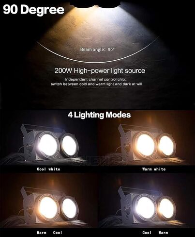SHEHDS Blinder Lights Par Lights 200W COB 2 عيون أبيض بارد + أبيض دافئ (3200K-5600K CT) 90 درجة شعاع ملاك أضواء الجمهور صب غلاف من الألومنيوم DMX512 صوت تنشيط المرحلة غسل الضوء للكنيسة الحزب in Kuwait