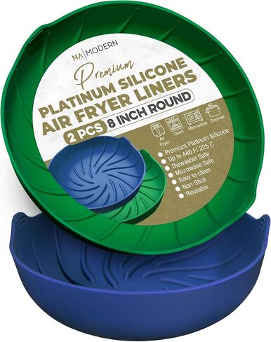 Platinum Silicone Air Fryer Liners - EXTRA STRONG - Medical & Baby Grade Silicone - 8 Inch Round (2 Pack) - Reusable Liner for Airfryer Basket - Non-Stick Tray For 4 to 7 Quart Air Fryers in Saudi Arabia