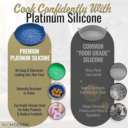 Platinum Silicone Air Fryer Liners - EXTRA STRONG - Medical & Baby Grade Silicone - 8 Inch Round (2 Pack) - Reusable Liner for Airfryer Basket - Non-Stick Tray For 4 to 7 Quart Air Fryers in Saudi Arabia
