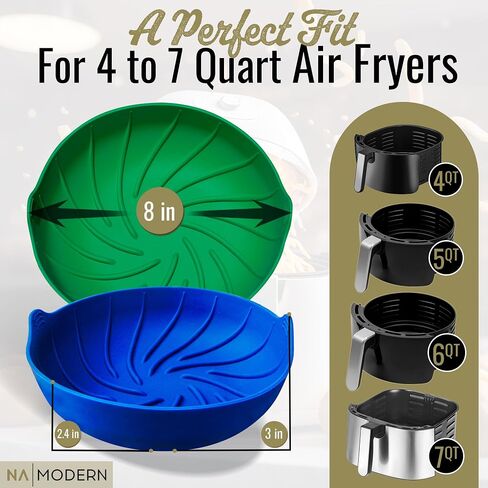 Platinum Silicone Air Fryer Liners - EXTRA STRONG - Medical & Baby Grade Silicone - 8 Inch Round (2 Pack) - Reusable Liner for Airfryer Basket - Non-Stick Tray For 4 to 7 Quart Air Fryers in Saudi Arabia
