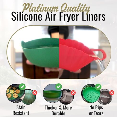 Platinum Silicone Air Fryer Liners - EXTRA STRONG - Medical & Baby Grade Silicone - 8 Inch Round (2 Pack) - Reusable Liner for Airfryer Basket - Non-Stick Tray For 4 to 7 Quart Air Fryers in Saudi Arabia