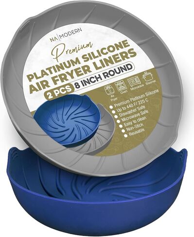 Platinum Silicone Air Fryer Liners - EXTRA STRONG - Medical & Baby Grade Silicone - 8 Inch Round (2 Pack) - Reusable Liner for Airfryer Basket - Non-Stick Tray For 4 to 7 Quart Air Fryers in Saudi Arabia