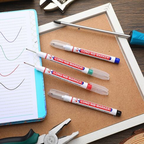 36 Pieces Deep Hole Marker Pens 20 mm Deep Drill Hole Long Nib Marker Multi Purpose Waterproof Carpenter Marker Pens Colorful Long Nose Markers for Bathroom Woodworking in Kuwait