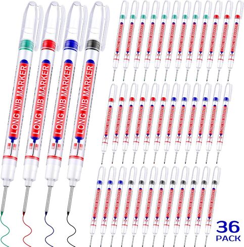 36 Pieces Deep Hole Marker Pens 20 mm Deep Drill Hole Long Nib Marker Multi Purpose Waterproof Carpenter Marker Pens Colorful Long Nose Markers for Bathroom Woodworking in Kuwait