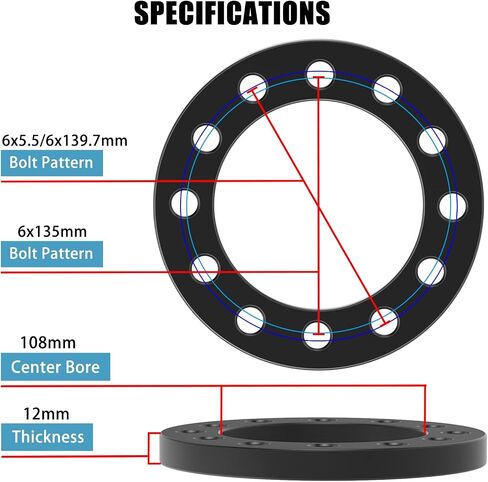 6x5.5 6x139.7 6x135 Universal Wheel Spacers 1/4" (6mm), 4PCS Forged Wheel Adapters for Chevy Silverado Suburban Tahoe/ GMC Sierra Savana Yukon/ Ford F150 Expedition/ Toyota Tacoma 4Runner FJ Cruiser in Saudi Arabia