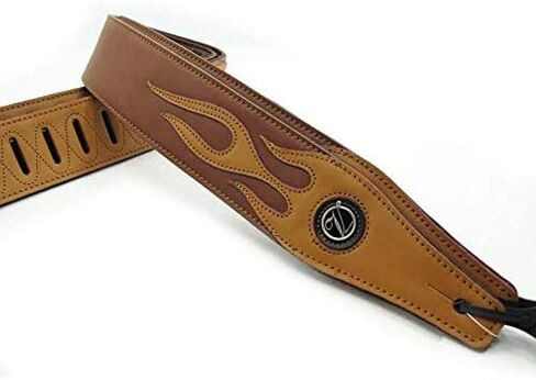 حزام جيتار من سلسلة لهب أحمر من الجلد ذو طابع شخصي لملحقات جيتار باس الجيتار (A5-Brown Flame) in Kuwait