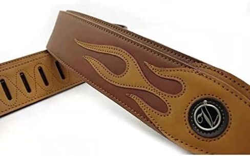 حزام جيتار من سلسلة لهب أحمر من الجلد ذو طابع شخصي لملحقات جيتار باس الجيتار (A5-Brown Flame) in Kuwait