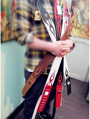 حزام جيتار من سلسلة لهب أحمر من الجلد ذو طابع شخصي لملحقات جيتار باس الجيتار (A5-Brown Flame) in Kuwait