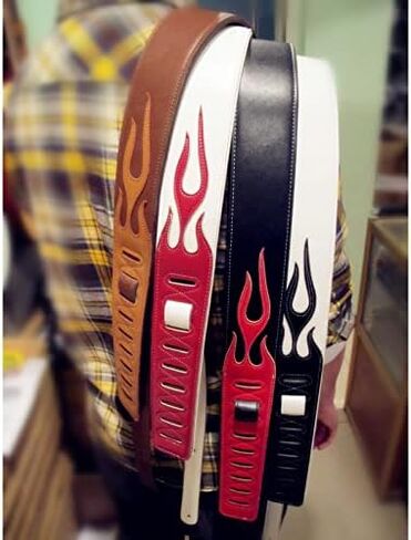 حزام جيتار من سلسلة لهب أحمر من الجلد ذو طابع شخصي لملحقات جيتار باس الجيتار (A5-Brown Flame) in Kuwait