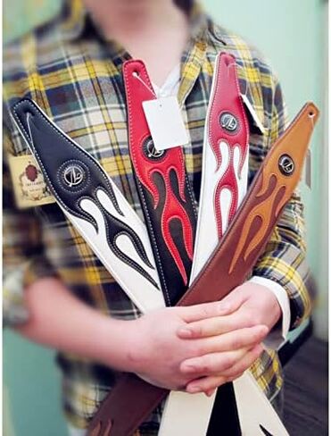 حزام جيتار من سلسلة لهب أحمر من الجلد ذو طابع شخصي لملحقات جيتار باس الجيتار (A5-Brown Flame) in Kuwait