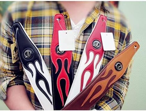 حزام جيتار من سلسلة لهب أحمر من الجلد ذو طابع شخصي لملحقات جيتار باس الجيتار (A5-Brown Flame) in Kuwait