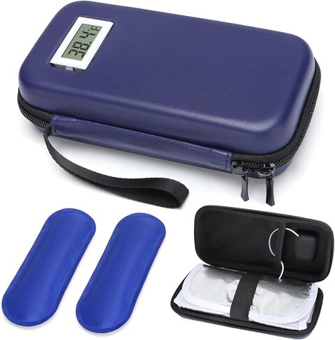 حقيبة سفر مبرد الأنسولين - منظم حقيبة سفر لمرضى السكري مع عرض لدرجة الحرارة، مع عبوتين ثلج قابلتين لإعادة الاستخدام لقلم الأنسولين ومستلزمات مرضى السكري الأخرى، للحياة اليومية والرحلات (رمادي) in Kuwait