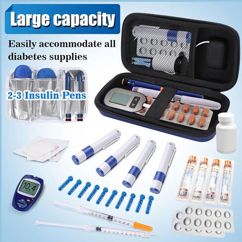 حقيبة سفر مبرد الأنسولين - منظم حقيبة سفر لمرضى السكري مع عرض لدرجة الحرارة، مع عبوتين ثلج قابلتين لإعادة الاستخدام لقلم الأنسولين ومستلزمات مرضى السكري الأخرى، للحياة اليومية والرحلات (رمادي) in Kuwait