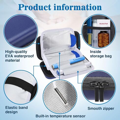 حقيبة سفر مبرد الأنسولين - منظم حقيبة سفر لمرضى السكري مع عرض لدرجة الحرارة، مع عبوتين ثلج قابلتين لإعادة الاستخدام لقلم الأنسولين ومستلزمات مرضى السكري الأخرى، للحياة اليومية والرحلات (رمادي) in Kuwait