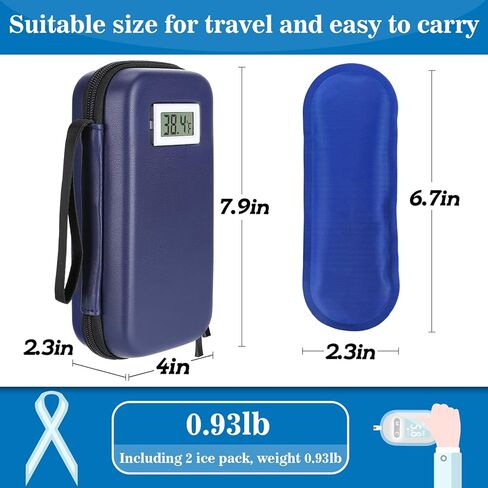 حقيبة سفر مبرد الأنسولين - منظم حقيبة سفر لمرضى السكري مع عرض لدرجة الحرارة، مع عبوتين ثلج قابلتين لإعادة الاستخدام لقلم الأنسولين ومستلزمات مرضى السكري الأخرى، للحياة اليومية والرحلات (رمادي) in Kuwait