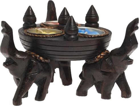AeraVida Triple Elephant Under Round Rain Tree Wooden Candle Holder | Decorative Candle Holder | Elephant Wooden Candle Holders | Handcrafted Wood Candle Holder Décor | Candle Holder Stand in Saudi Arabia